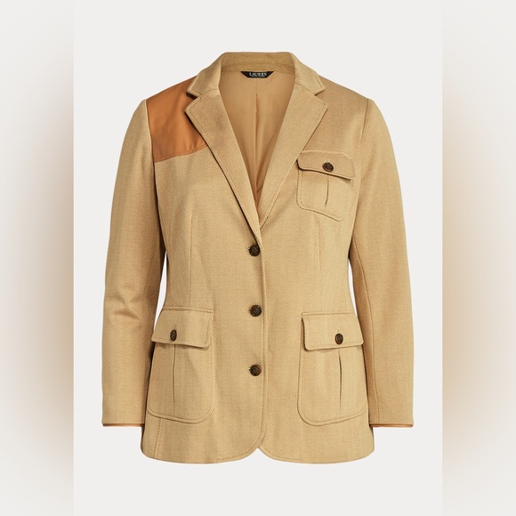 Laure ralph Lauren,Plus-Size Faux-Leather-Trim Jacquard Blazer - Picture 5 of 6